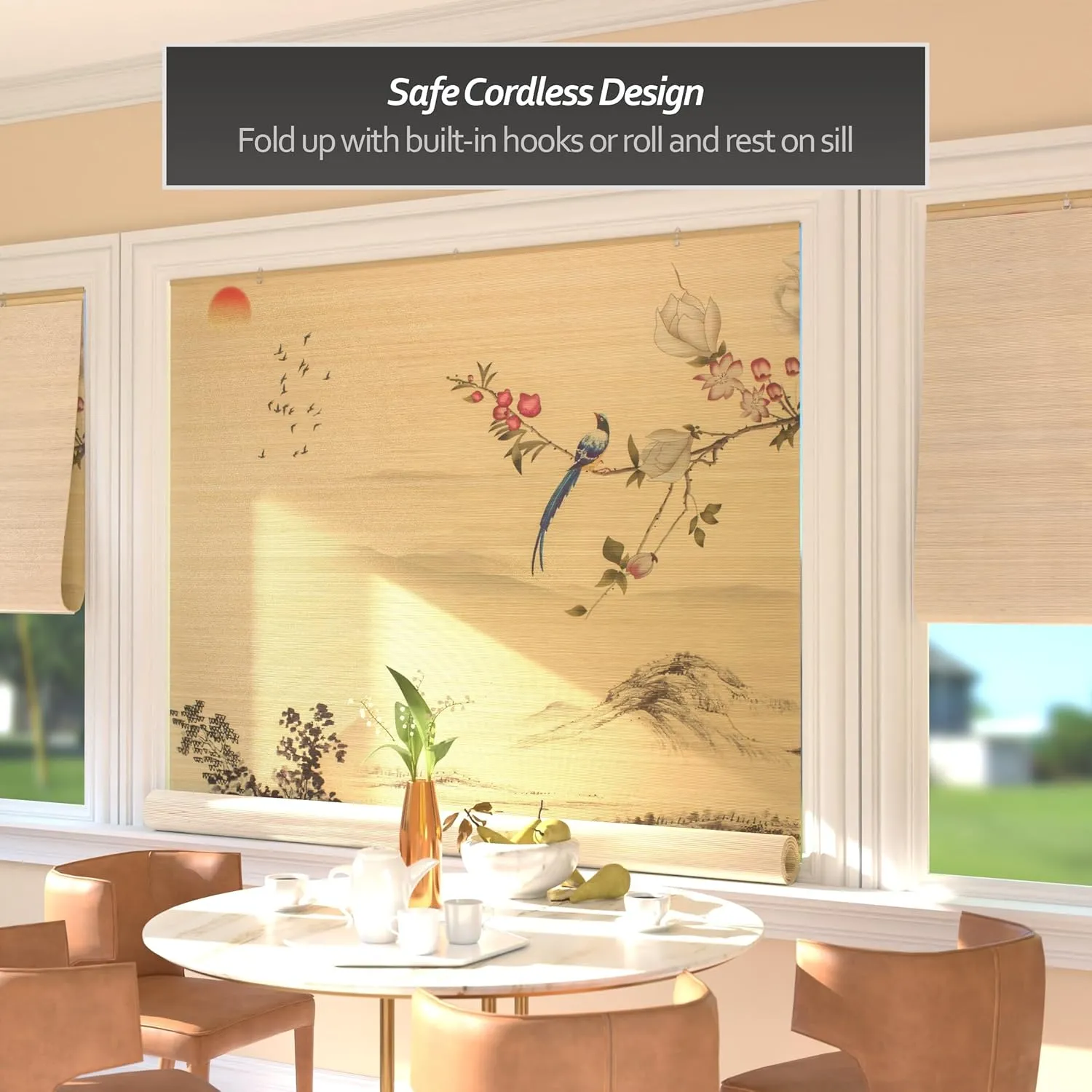 Red Lantern Bamboo Window Shade Blind - Rising Sun 72" Wide