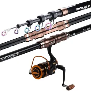 REMYS Telescopic Carbon Fishing Rod Kit, 4.5 Meters, Casting, Heavy Power, 20 lb Line, Fishing Rod Combo
