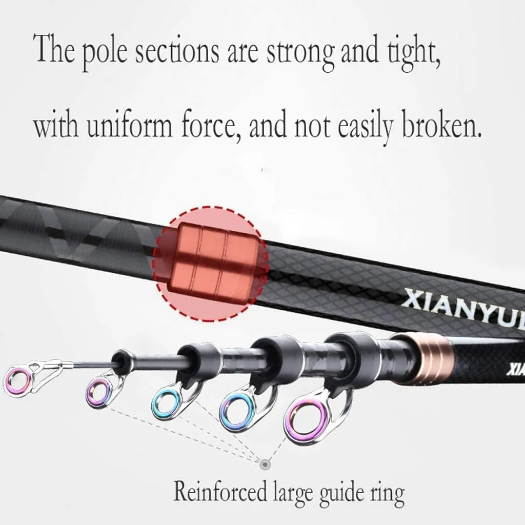 REMYS Telescopic Carbon Fishing Rod Kit, 4.5 Meters, Casting, Heavy Power, 20 lb Line, Fishing Rod Combo