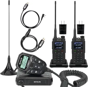 Retevis RA86 GMRS Mobile Radio,with Antenna(1 Pack)and C2 GMRS Handheld Radio(2 Pack),Repeater Capable,NOAA,Noise Canceling, Flashlight,2000mAh,USB C,Walkie Talkies Long Range for Vehicle travel,Farm