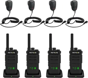 Retevis RB26H Walkie Talkies Long Range, GMRS Two Way Radios, 2000mAh, Walkie Talkies with Shoulder Mic, Repeater Capable, Hidden Display, Two-Way Radio School Church Car Repair(4 Pack)