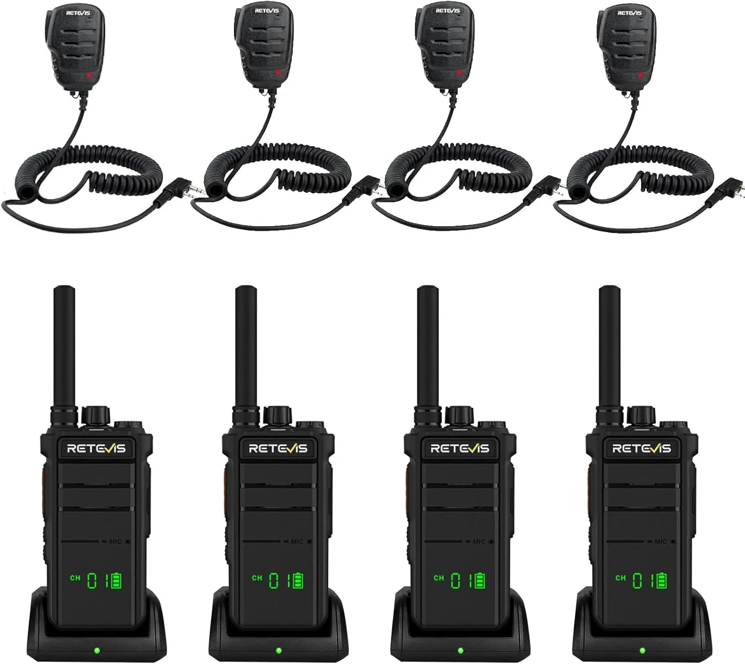 Retevis RB26H Walkie Talkies Long Range, GMRS Two Way Radios, 2000mAh, Walkie Talkies with Shoulder Mic, Repeater Capable, Hidden Display, Two-Way Radio School Church Car Repair(4 Pack)