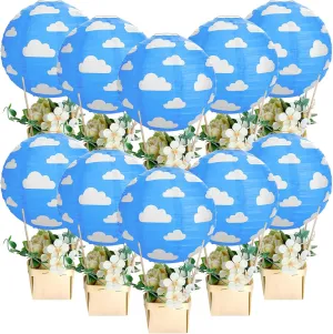 Retisee 12 Sets Blue Sky White Cloud Hot Air Balloon Decorations for Baby Shower Cloud Centerpieces for Baby Shower Hot Air Balloon Table Decor Wedding Birthday Party Decorations