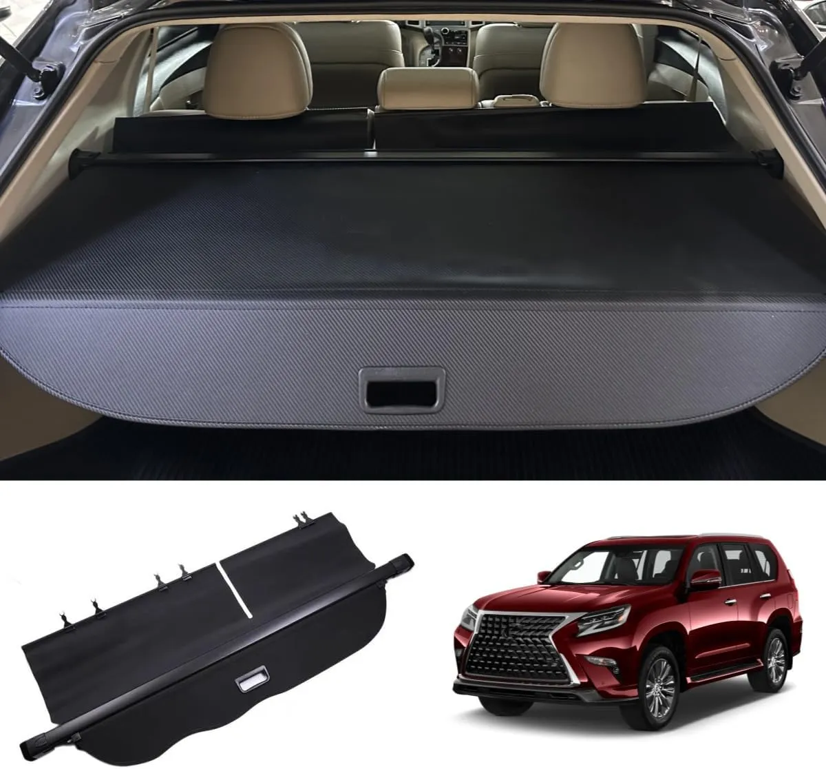 Retractable Cargo Cover Compatible with Lexus GX 460 GX460 2010-2023, Rear Privacy Screen Car Storage Trunk Luggage Tonneau Security Shade Protector Anti Theft Shield (Not fit for 2024 GX550)