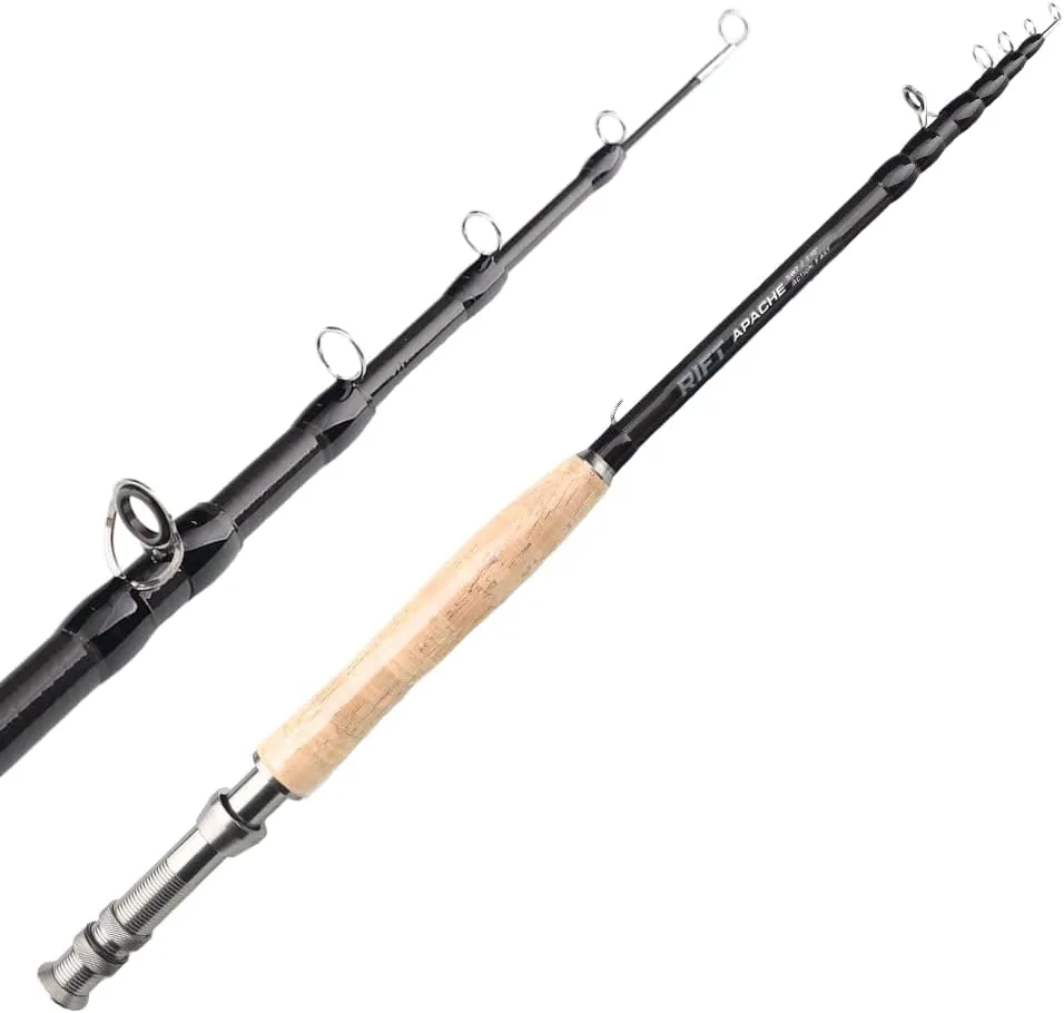 RIFT Apache Fly Fishing Rod – 5wt Carbon Fiber Telescopic Fishing Rod – One-Piece Travel Fishing Rod – Fast Action Fly Rod with Aluminum Reel Seat, Stainless Guides, and Folding Hook Keeper – Portable