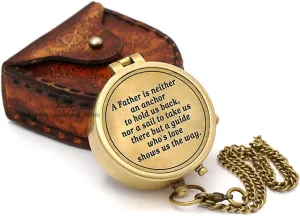 RII Antique Nautical Vintage Directional Magnetic Compass with Famous Scripture Quote Engraved Baptism Gifts with Leather Case or Wooden Case for Dad from Son, Daughter