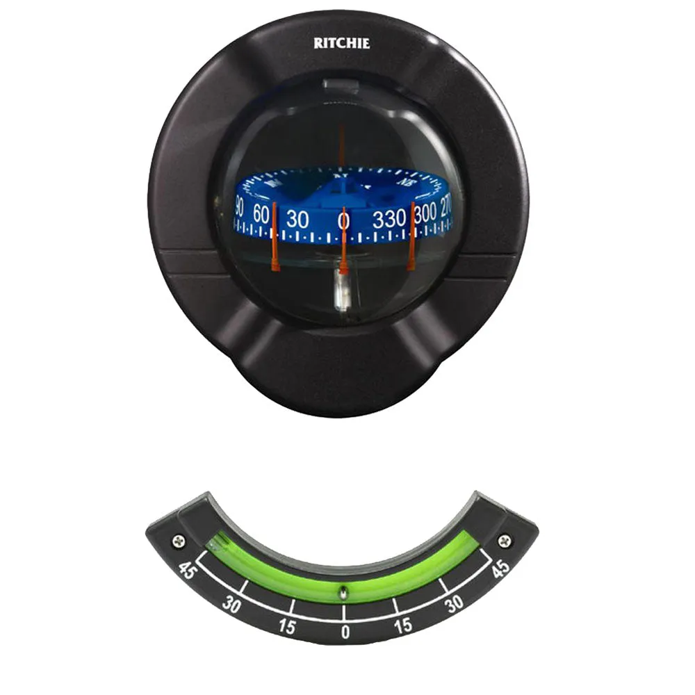 Ritchie Bulkhead Mount Venture SR-2 Sail Boat Compass (Black Housing/Clinometer)