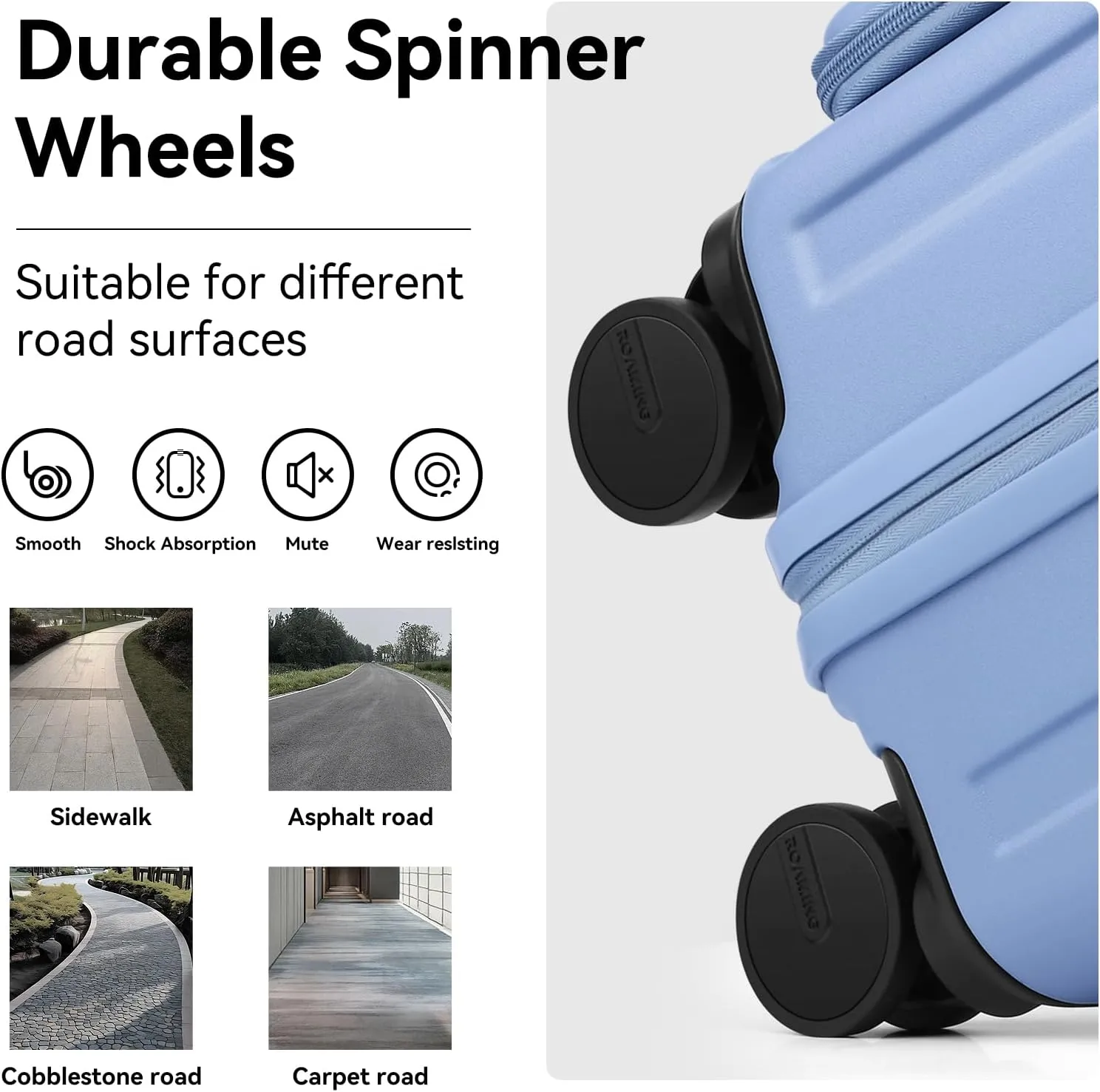 ROAMING 24 Inch Checked Luggage TOP Opening Rolling Suitcase PC hard sided luggage with Spinner Wheels Cup Holder Tsa Lock Specially Designed Ergonomic Pull Rod Handle for Travel Woman Men Blue