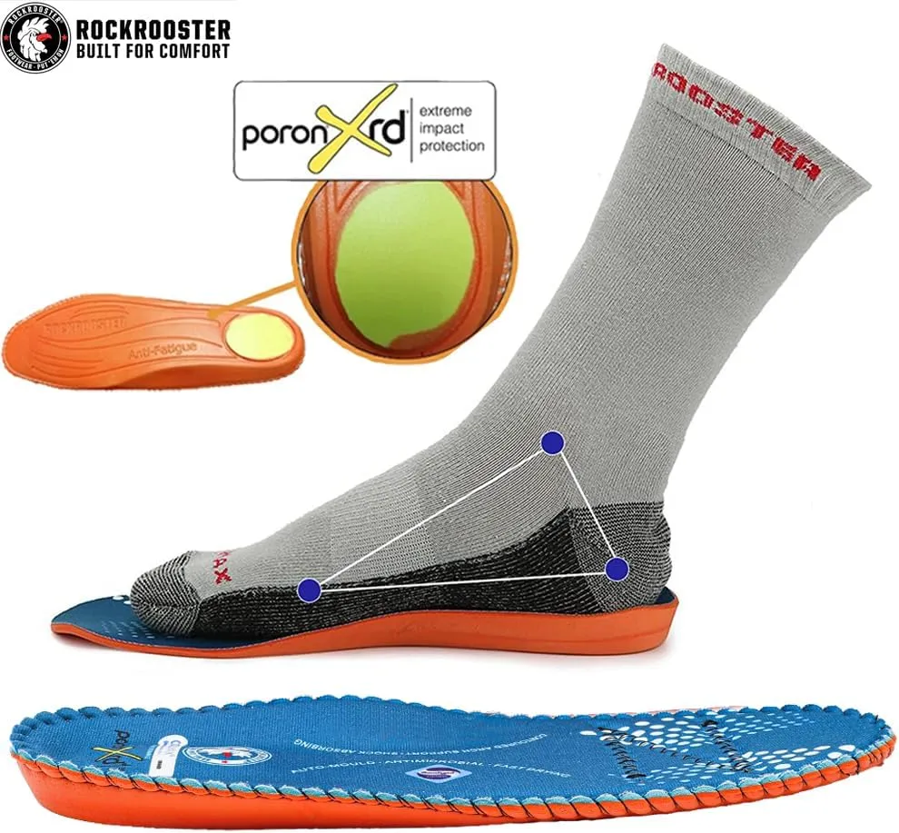 ROCKROOSTER Women's Men's Arch Support Anti-Fatigue Comfortable Cushioned Insole Heel Pain Relief Replacement Footwear Heavy Duty Comfort and Support Memory Fit Insoles