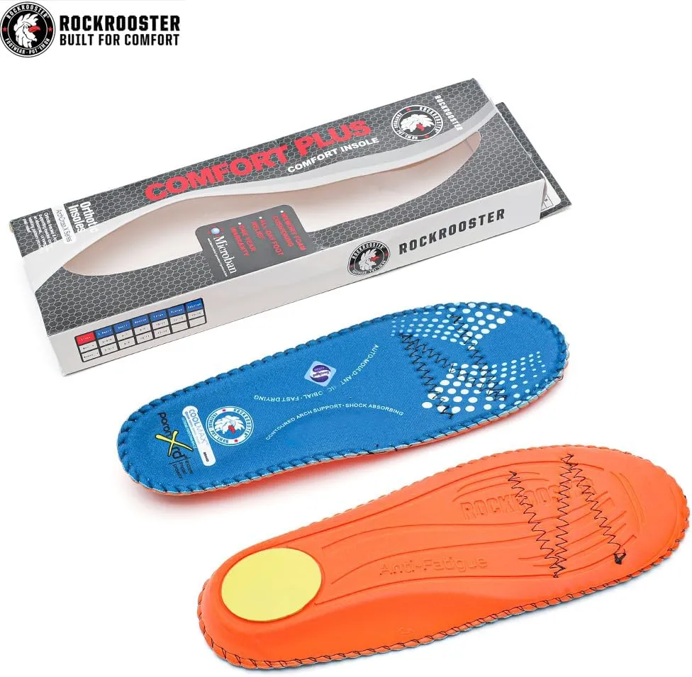 ROCKROOSTER Women's Men's Arch Support Anti-Fatigue Comfortable Cushioned Insole Heel Pain Relief Replacement Footwear Heavy Duty Comfort and Support Memory Fit Insoles