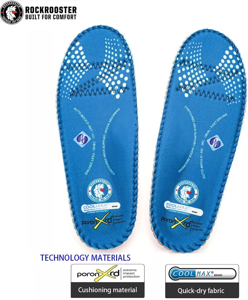 ROCKROOSTER Women's Men's Arch Support Anti-Fatigue Comfortable Cushioned Insole Heel Pain Relief Replacement Footwear Heavy Duty Comfort and Support Memory Fit Insoles