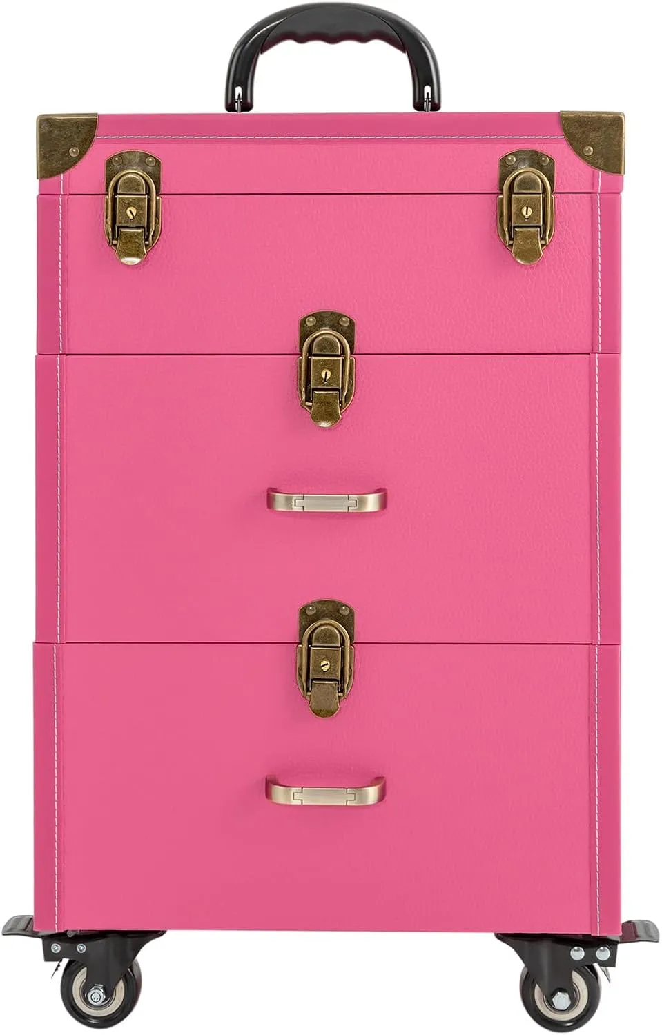 Rolling Cosmetic Trolley,Free Standing Makeup Case,Large Capacity Cosmetic Case Storage Organizer,Jewelry Trolley Case 88.2lbs (Rose Red - Brass Buckle)
