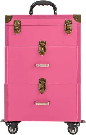 Rolling Cosmetic Trolley,Free Standing Makeup Case,Large Capacity Cosmetic Case Storage Organizer,Jewelry Trolley Case 88.2lbs (Rose Red - Brass Buckle)