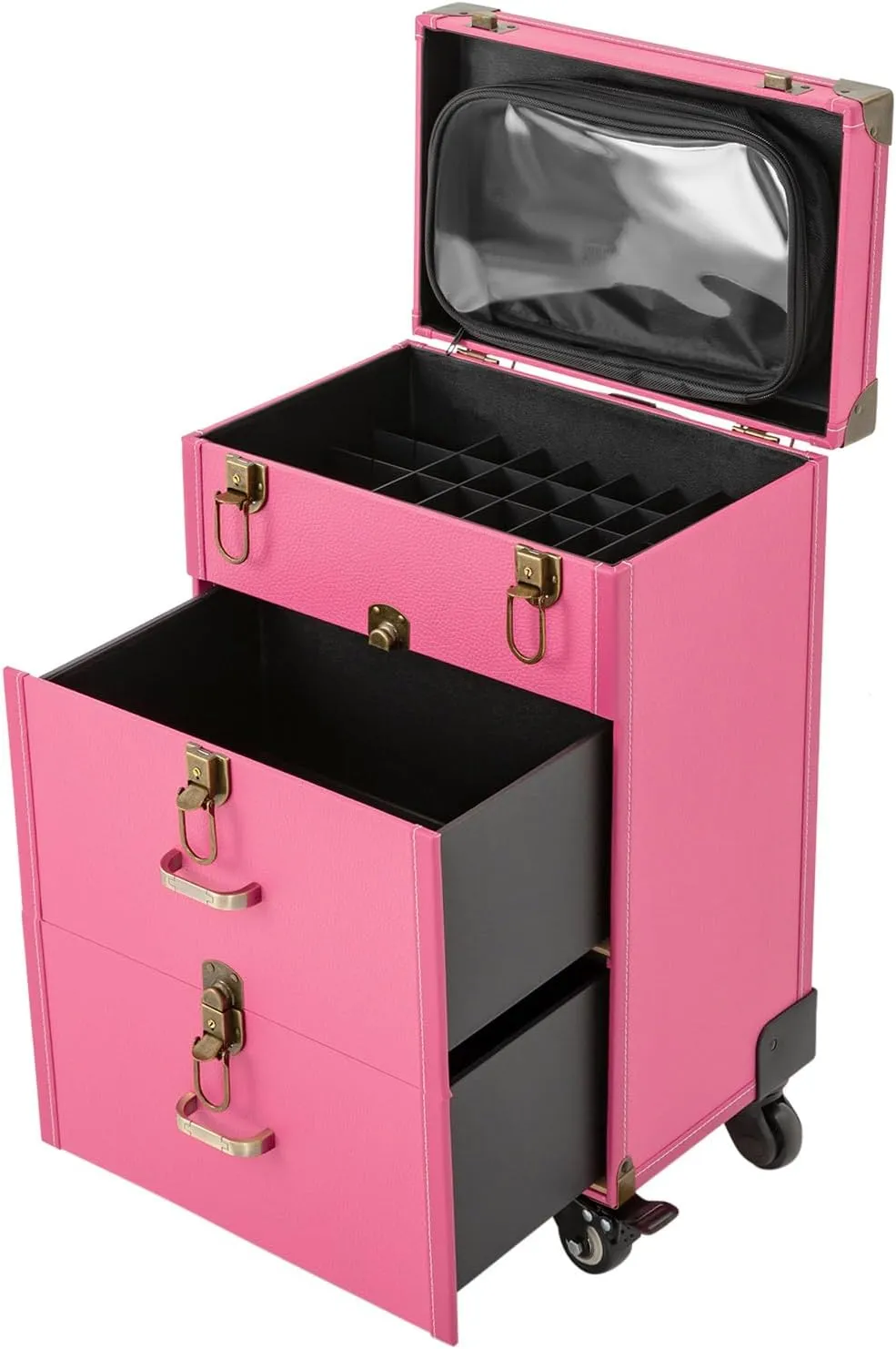Rolling Makeup Case, Makeup Train Case Professional Cosmetics Rolling Beauty Organizer (Red)