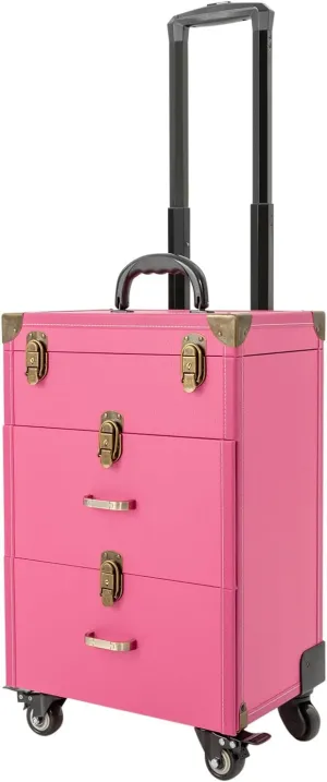 Rolling Makeup Case, Makeup Train Case Professional Cosmetics Rolling Beauty Organizer (Red)
