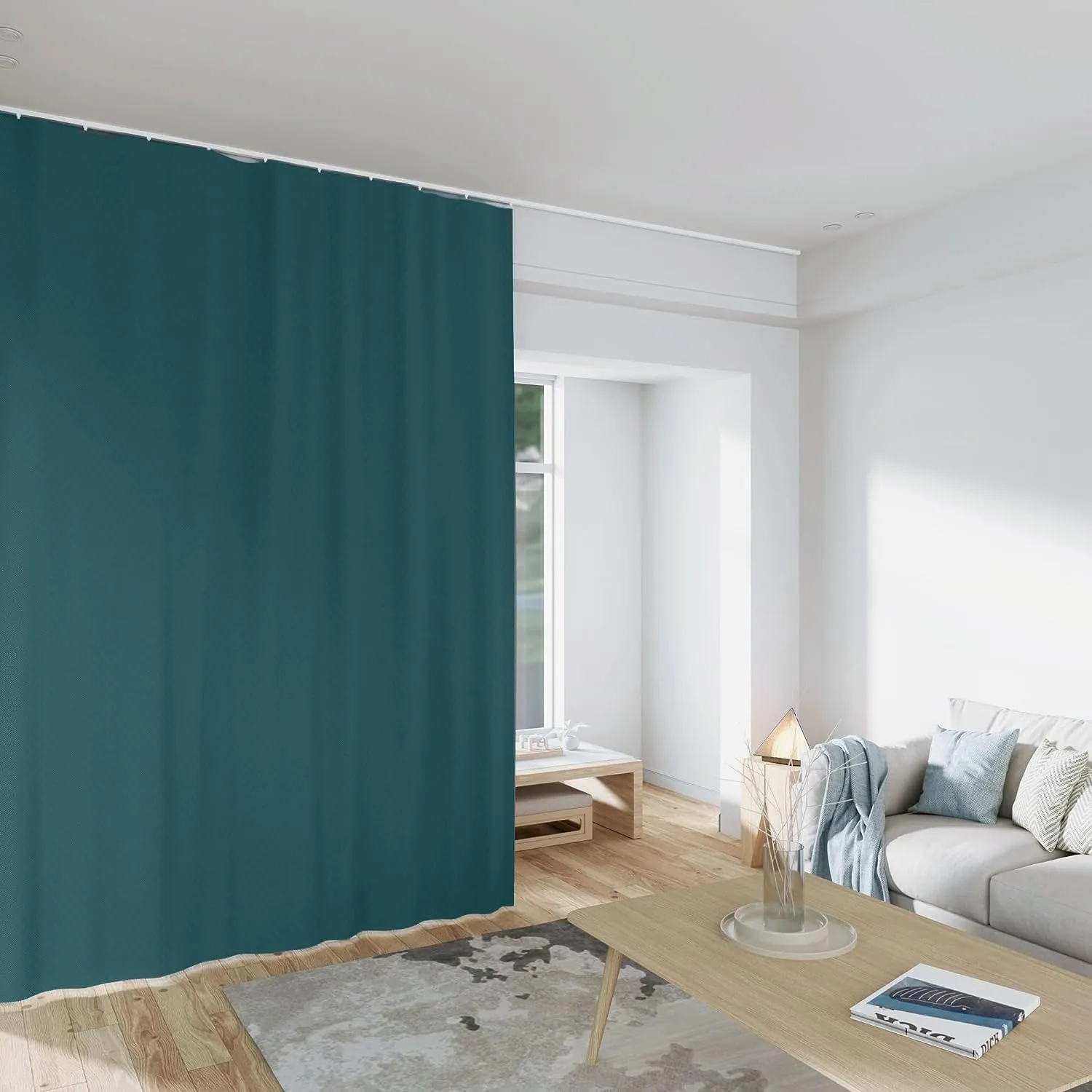 Room Divider Curtains, Blackout, Thermal Insulated, Noise Reduction, 150"W x 108"L, Peacock-Blue, Pinch Pleat Top, Bedroom
