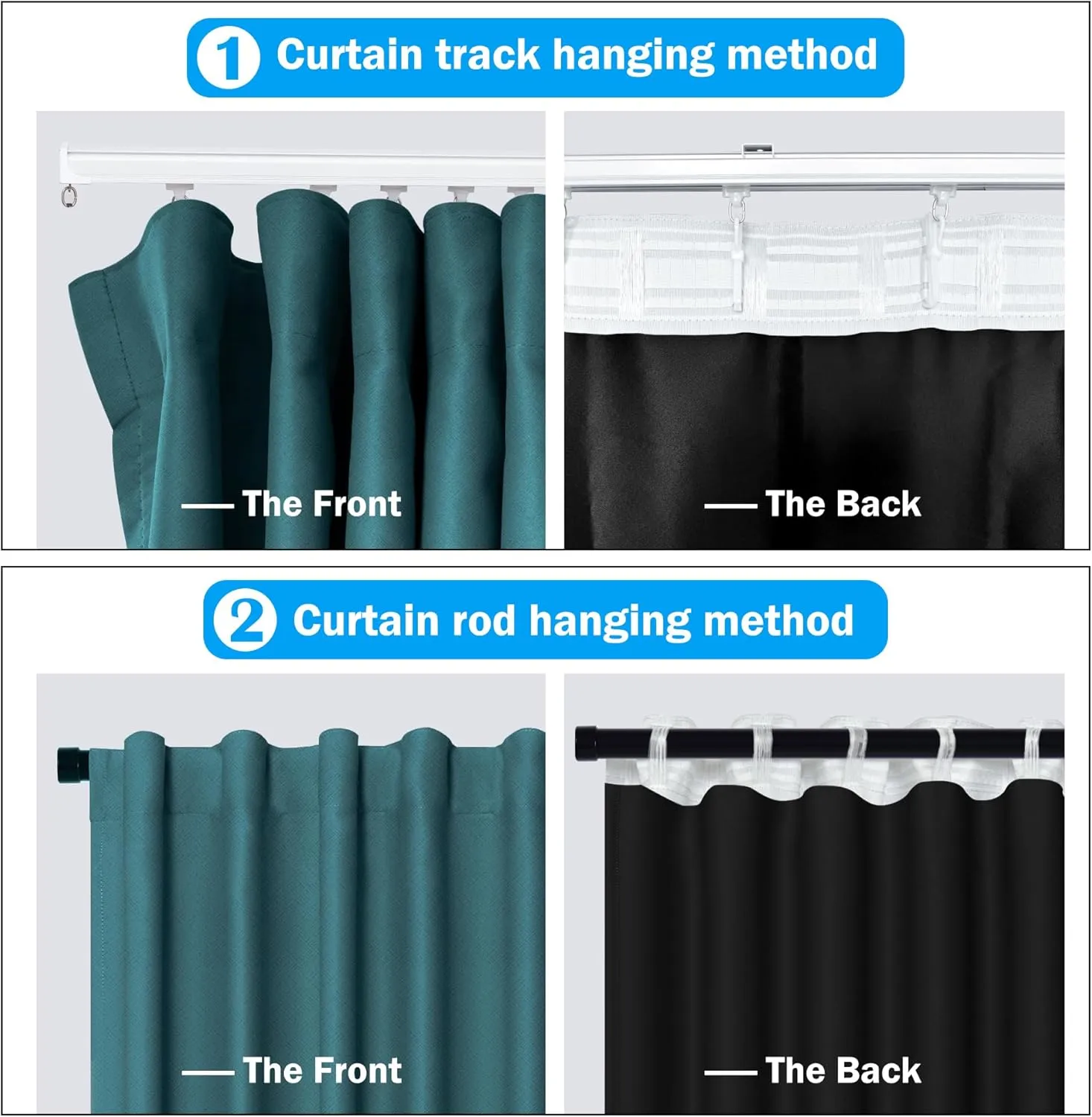 Room Divider Curtains, Blackout, Thermal Insulated, Noise Reduction, 150"W x 108"L, Peacock-Blue, Pinch Pleat Top, Bedroom