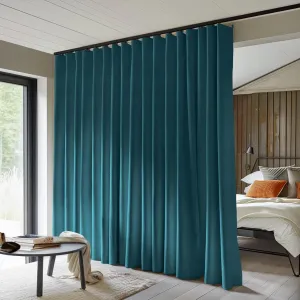 Room Divider Curtains, Blackout, Thermal Insulated, Noise Reduction, 150"W x 108"L, Peacock-Blue, Pinch Pleat Top, Bedroom