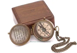 Roorkee Instruments Solid Brass Directional Magnetic Compass Antique Nautical Vintage Quote Engraved with Thoreau's Scripture, Baptism Gifts with Rosewood Case for Son