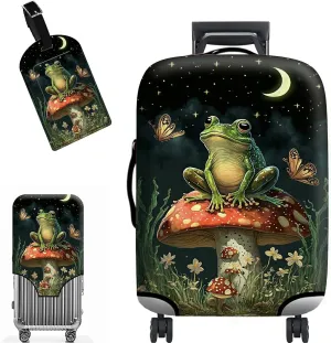 Rossy Travel Luggage Cover   Luggage Tags for Suitcase,Washable Elastic Suitcase Cover Baggage Covers With Mushroom Frog Pattern Design Anti-Scratch Protector Fits 26-28 Inch Luggage (L)