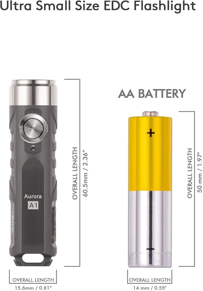 RovyVon Aurora A1 Keychain Flashlights, USB-C Rechargeable Max 650 High Lumens Super Bright with EDC Small Size, 5 Mode Easy Use with Clip,Waterproof,Perfect for Camping Emergencies Gift(Gray)