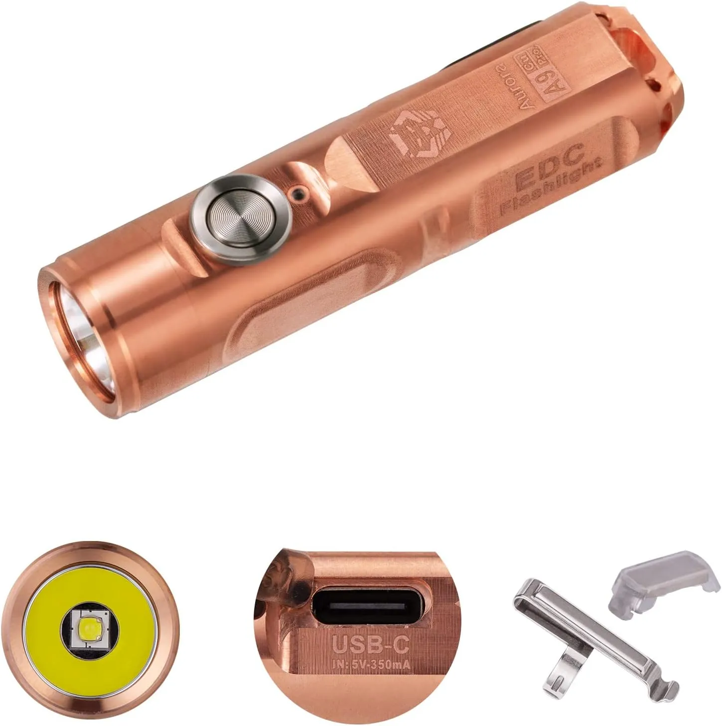 RovyVon Aurora A9 Pro G4 Copper Keychain Flashlights, Max 650 High Lumens Super Bright with EDC Pocket-Sized,USB C Rechargeable, Momentary On, Lock Mode, Gift for Outdoor