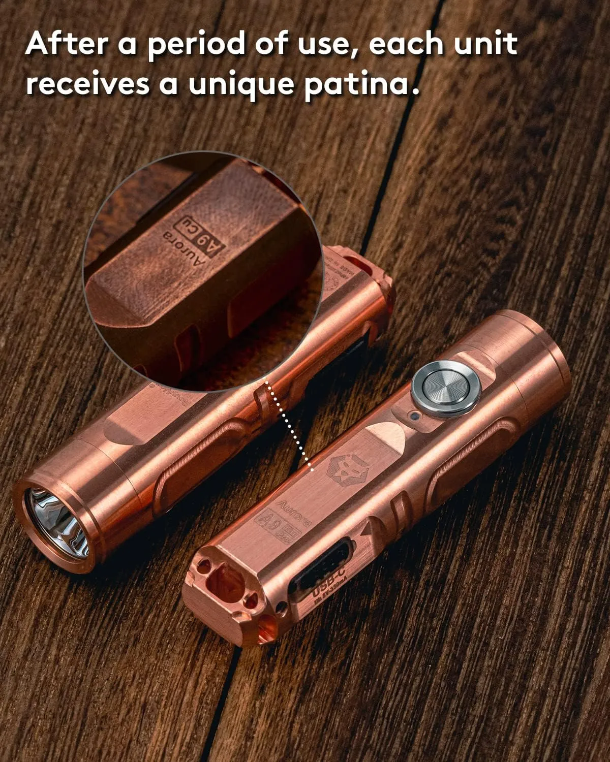 RovyVon Aurora A9 Pro G4 Copper Keychain Flashlights, Max 650 High Lumens Super Bright with EDC Pocket-Sized,USB C Rechargeable, Momentary On, Lock Mode, Gift for Outdoor