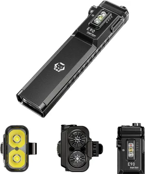 RovyVon E90 USB-C Rechargeable EDC Flashlight, 3500 Lumens Flat Flashlight with Proximity Sensor, Emergency Pocket Light Combines White, 365nm, and Red Light, Perfect for Checking, Outdoor(Black)