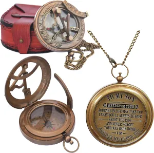 Royalmart Son Gifts, Mom to Son Compass – Working Compass with Leather Case/to My Son Love Mom – Mother to Son Gifts - Graduation Day Gifts for Son - Son Birthday Gifts - Confirmation Gifts for Son