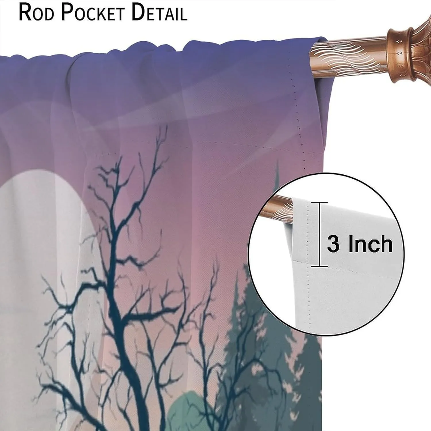 Rustic Deer Curtains Cabin Forest Mountain Lake Sunrise Deers Pattern Blackout Print Rod Pocket Window Drapes for Bedroom Living Room 42x45in