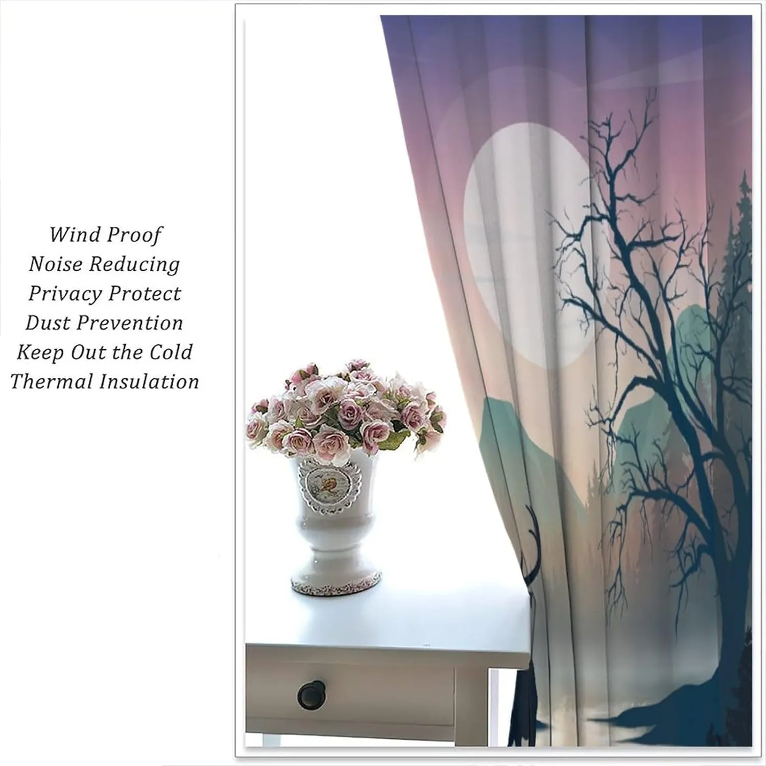 Rustic Deer Curtains Cabin Forest Mountain Lake Sunrise Deers Pattern Blackout Print Rod Pocket Window Drapes for Bedroom Living Room 42x45in