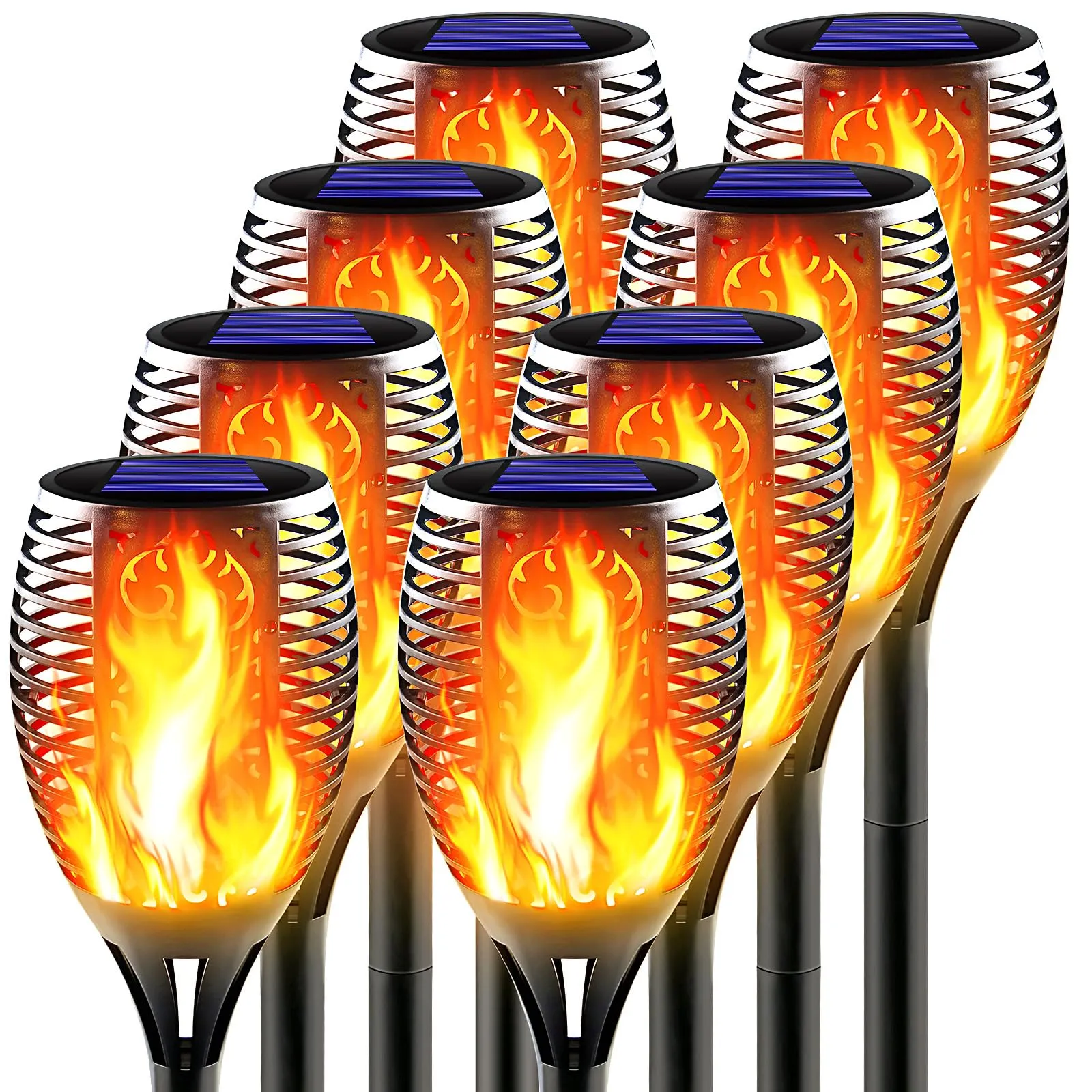 Rynx | Awethone Large Solar Lantern with Flaming Solution, Outdoor Decorative Solar Tiki Torches for Outdoor Use, Super Bright Landscape Lighting for Garden, Pathway, Yard, Automatic On/Off (8 Pack)