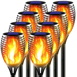Rynx | Awethone Large Solar Lantern with Flaming Solution, Outdoor Decorative Solar Tiki Torches for Outdoor Use, Super Bright Landscape Lighting for Garden, Pathway, Yard, Automatic On/Off (8 Pack)