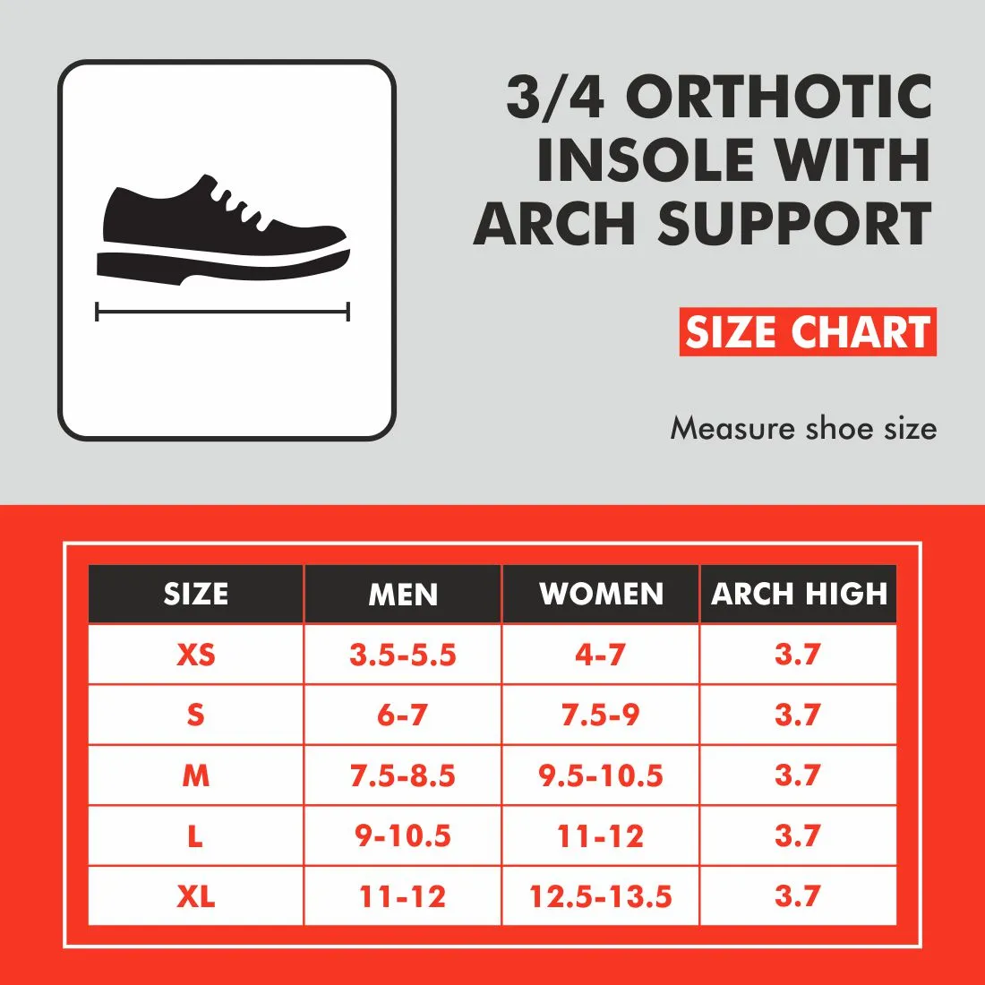 SAMSON 3/4 Orthotic Insole with Arch Support