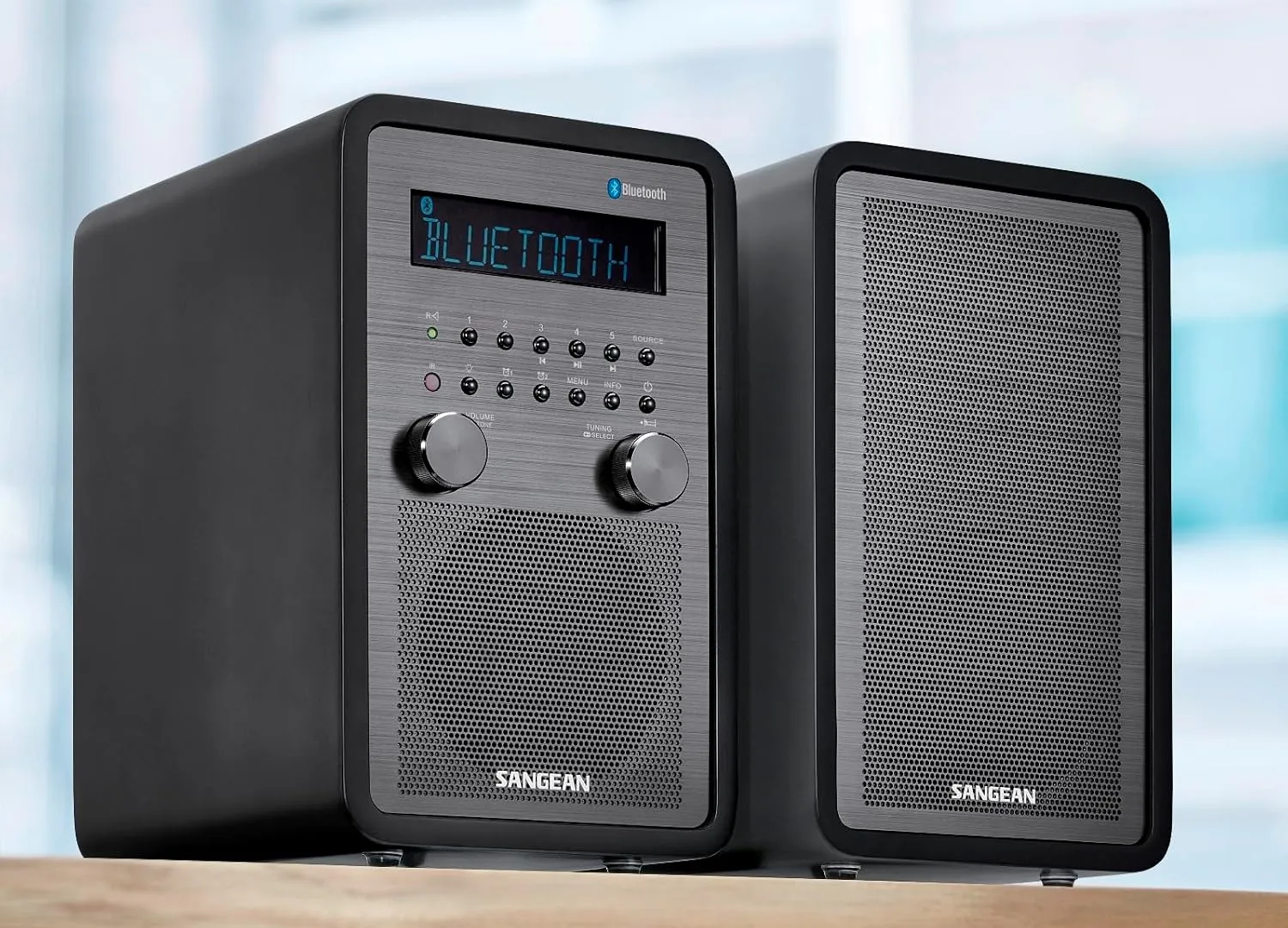 Sangean WR-50P AM/FM Bluetooth Wood Cabinet Tabletop Stereo Digital Receiver, Black