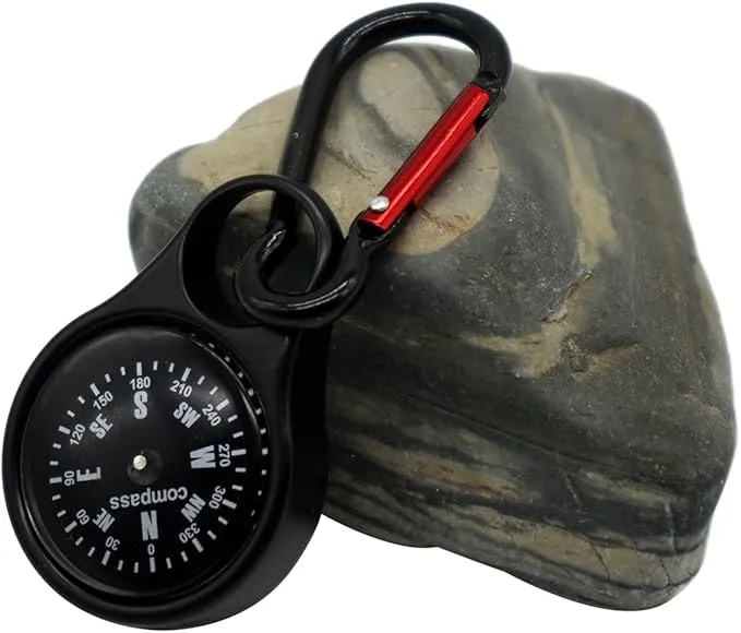 Sanung C-50 Mini Survival Compass with Carabiner, [2 Pieces] 2 in 1 Zinc Alloy Clip-on Direction Guide Keychain Holder Hook Emergency Kit Tools for Outdoor Camping Hiking Hunting Mountaineering