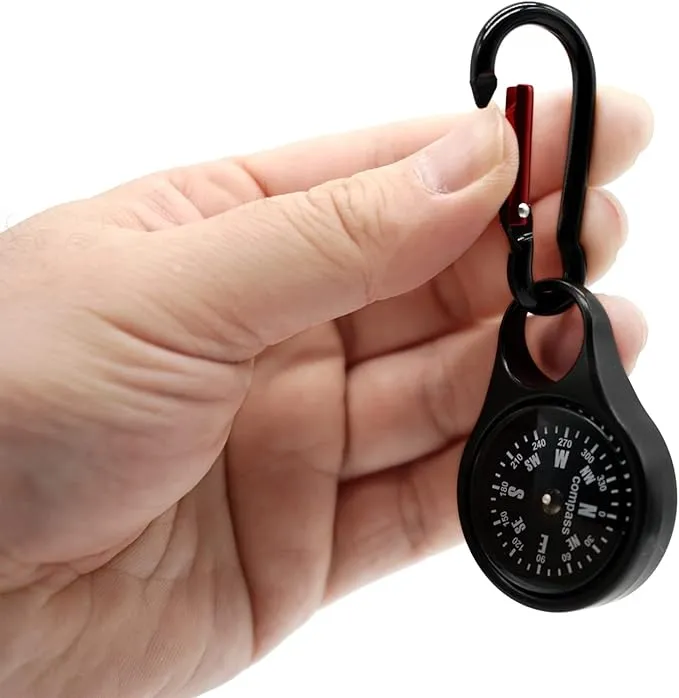 Sanung C-50 Mini Survival Compass with Carabiner, [2 Pieces] 2 in 1 Zinc Alloy Clip-on Direction Guide Keychain Holder Hook Emergency Kit Tools for Outdoor Camping Hiking Hunting Mountaineering