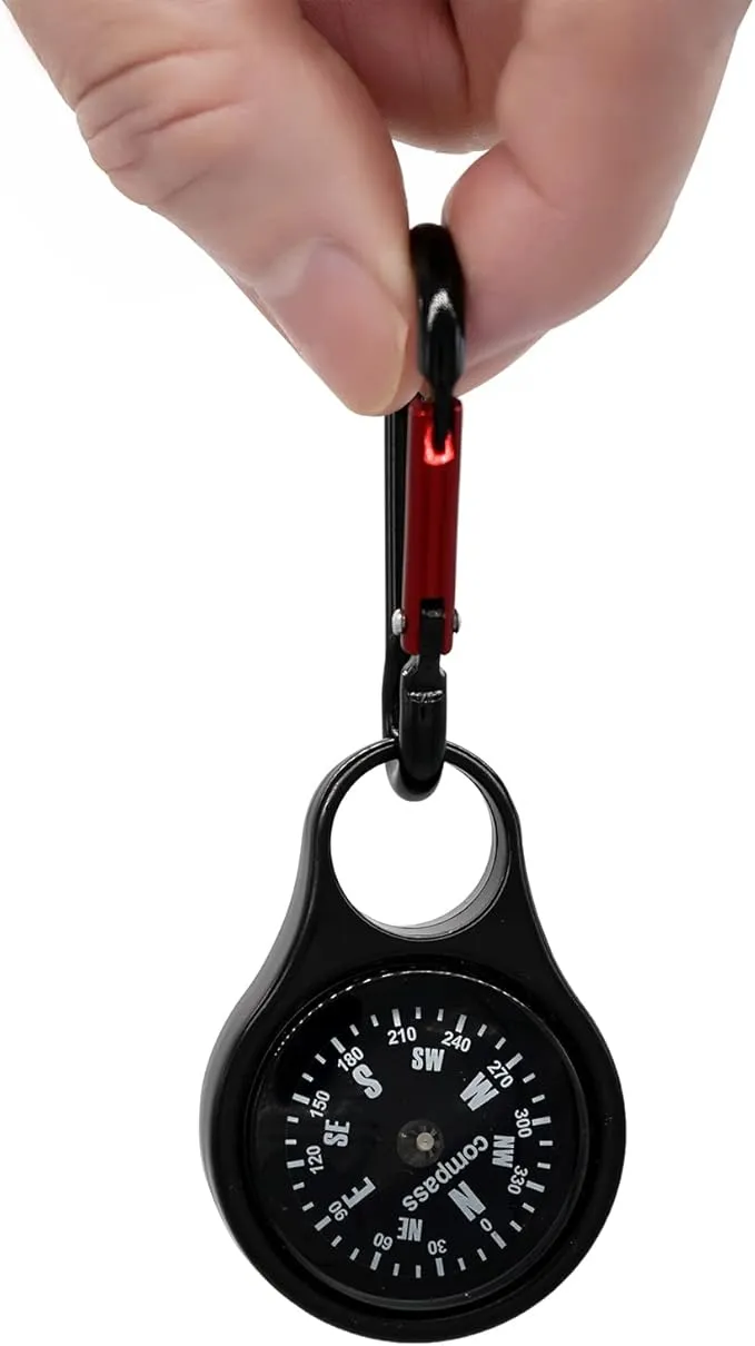 Sanung C-50 Mini Survival Compass with Carabiner, [2 Pieces] 2 in 1 Zinc Alloy Clip-on Direction Guide Keychain Holder Hook Emergency Kit Tools for Outdoor Camping Hiking Hunting Mountaineering