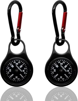 Sanung C-50 Mini Survival Compass with Carabiner, [2 Pieces] 2 in 1 Zinc Alloy Clip-on Direction Guide Keychain Holder Hook Emergency Kit Tools for Outdoor Camping Hiking Hunting Mountaineering