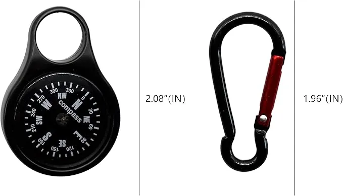 Sanung C-50 Mini Survival Compass with Carabiner, [2 Pieces] 2 in 1 Zinc Alloy Clip-on Direction Guide Keychain Holder Hook Emergency Kit Tools for Outdoor Camping Hiking Hunting Mountaineering