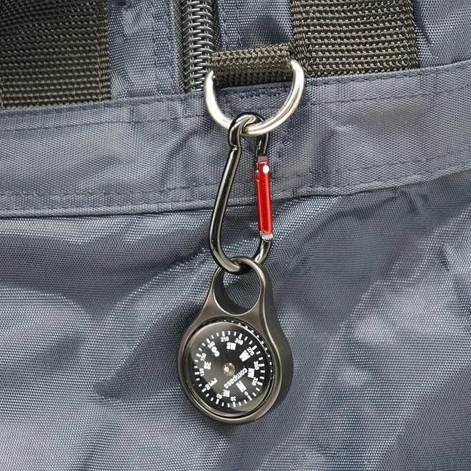 Sanung C-50 Mini Survival Compass with Carabiner, [2 Pieces] 2 in 1 Zinc Alloy Clip-on Direction Guide Keychain Holder Hook Emergency Kit Tools for Outdoor Camping Hiking Hunting Mountaineering
