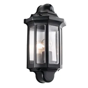 Saxby 1818S Traditional half lantern IP44 15W Satin black paint & clear pc 15W LED E27 (Required)