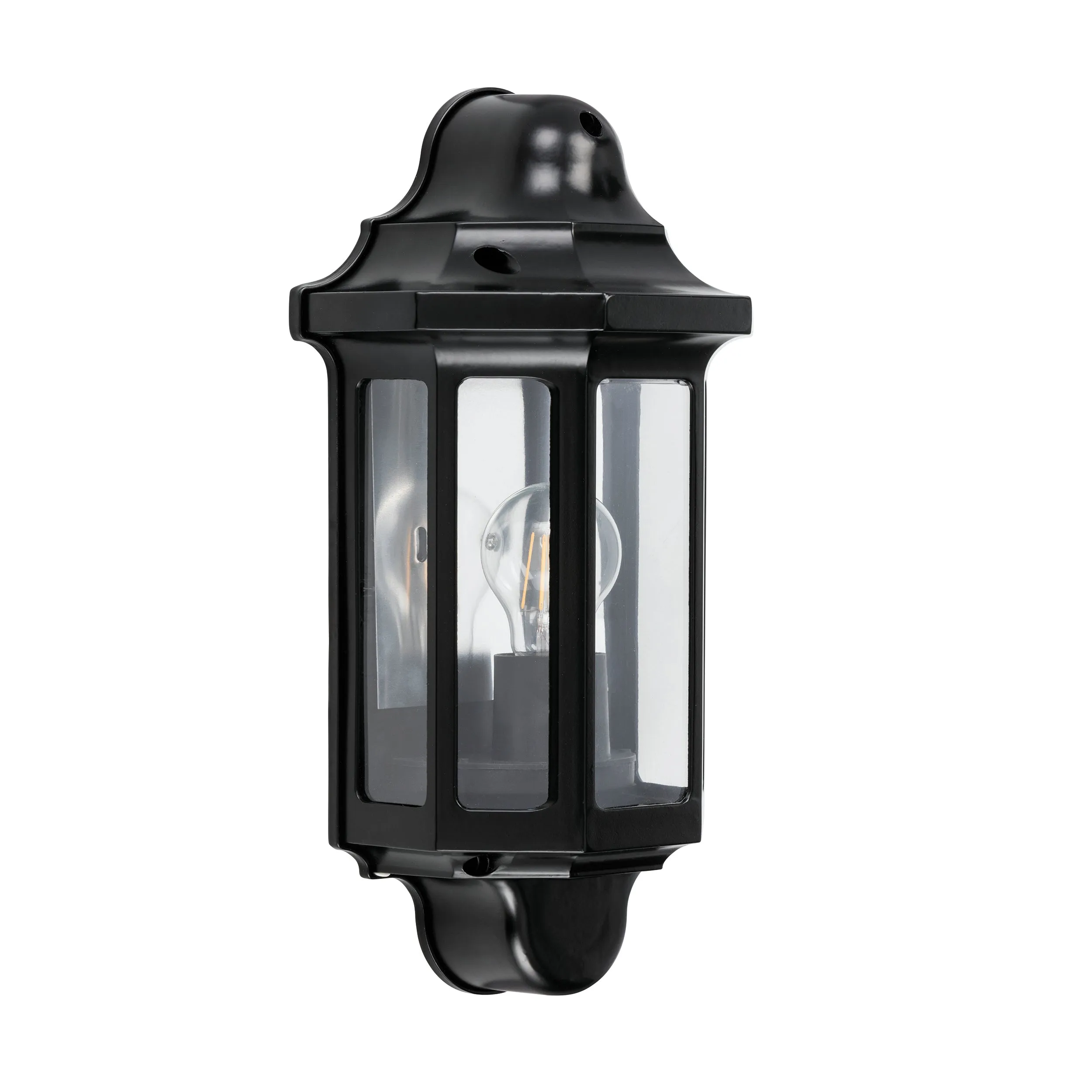 Saxby 1818S Traditional half lantern IP44 15W Satin black paint & clear pc 15W LED E27 (Required)