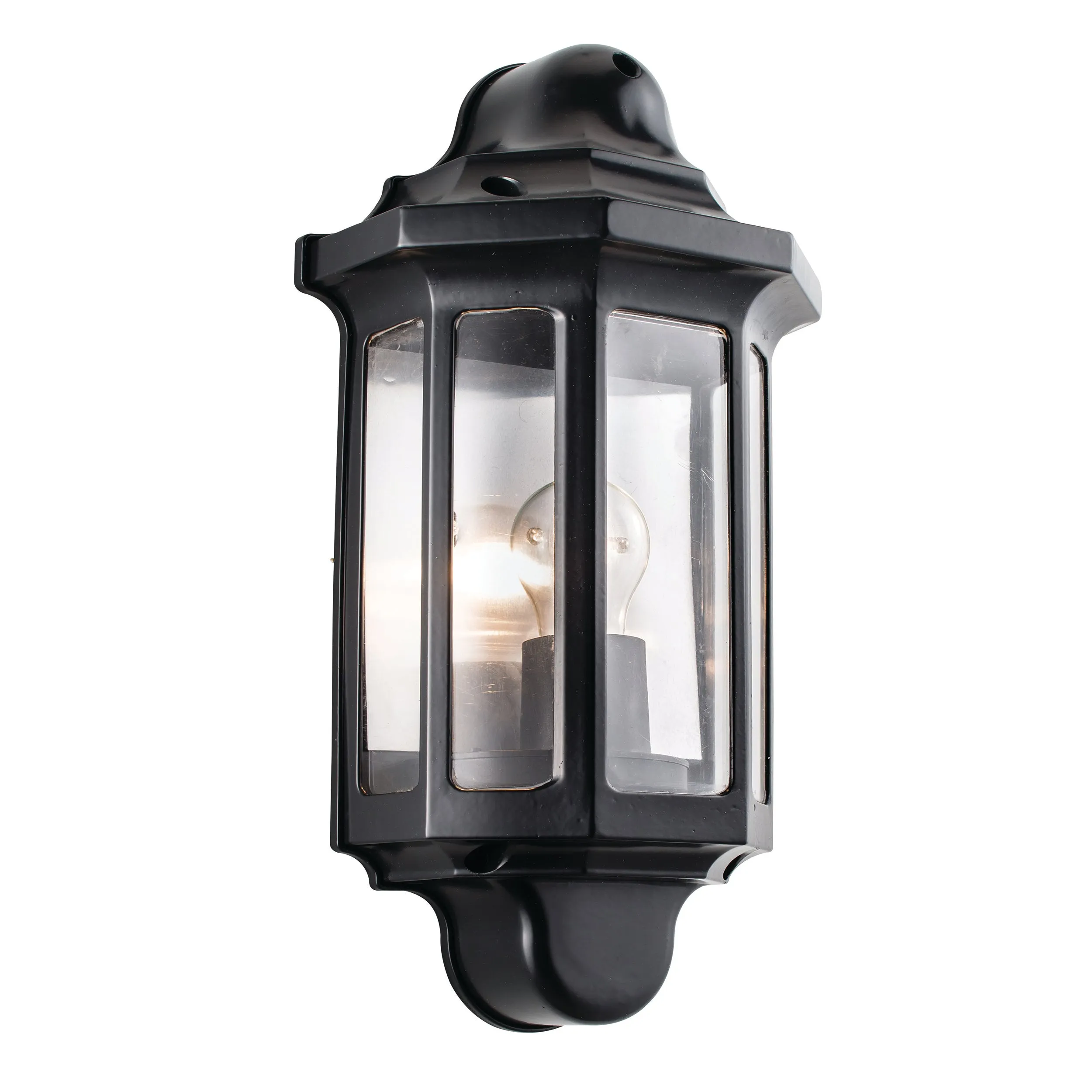Saxby 1818S Traditional half lantern IP44 15W Satin black paint & clear pc 15W LED E27 (Required)