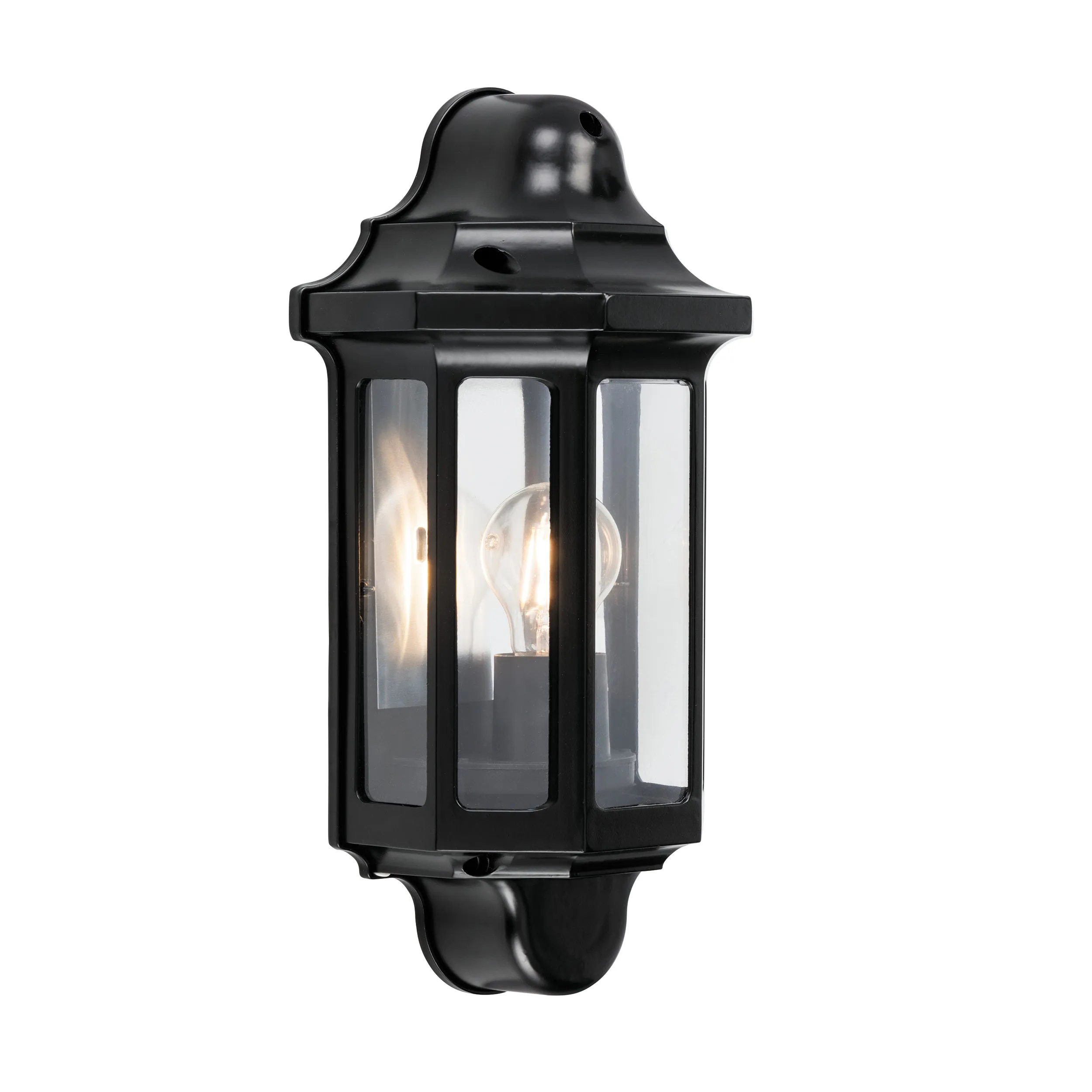 Saxby 1818S Traditional half lantern IP44 15W Satin black paint & clear pc 15W LED E27 (Required)