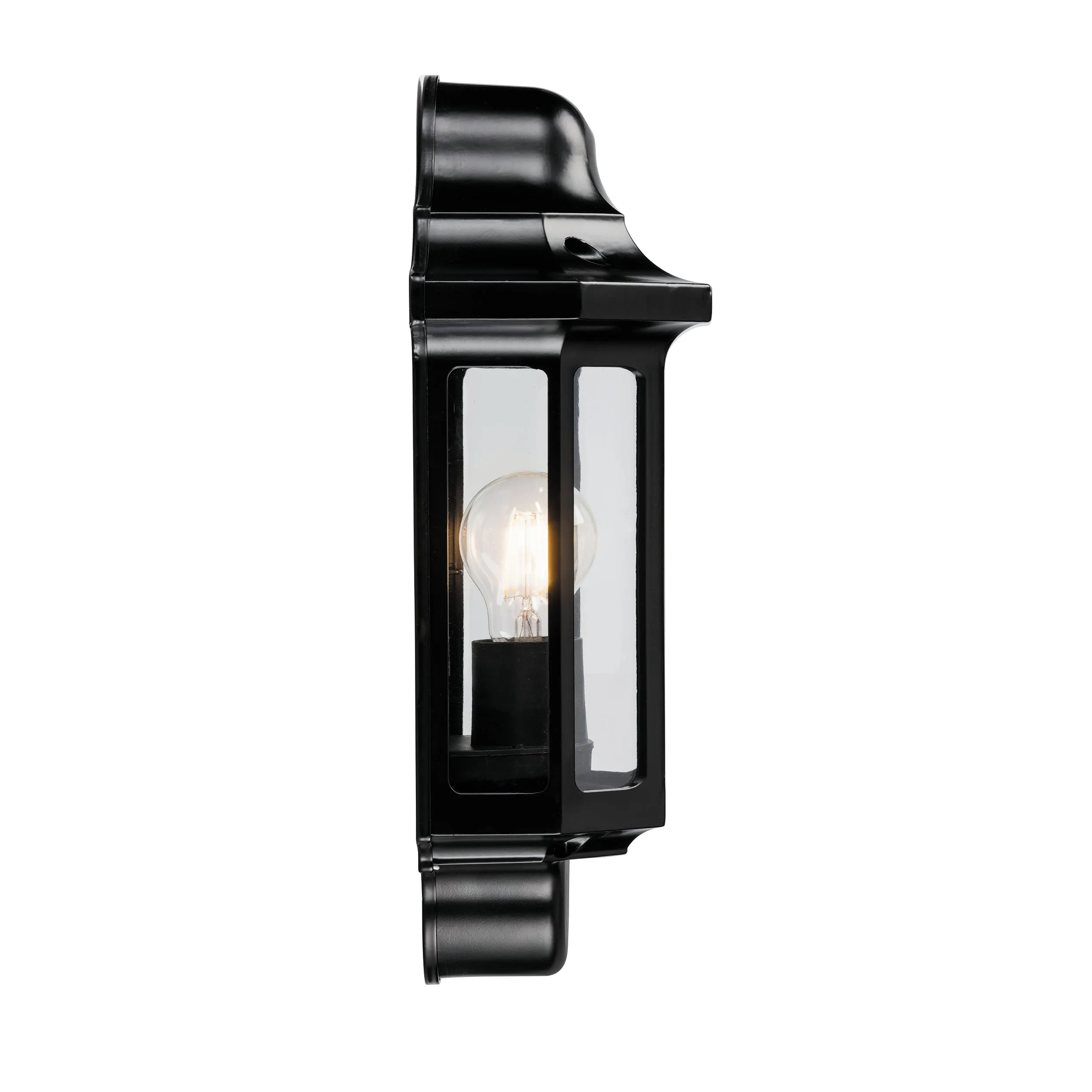 Saxby 1818S Traditional half lantern IP44 15W Satin black paint & clear pc 15W LED E27 (Required)