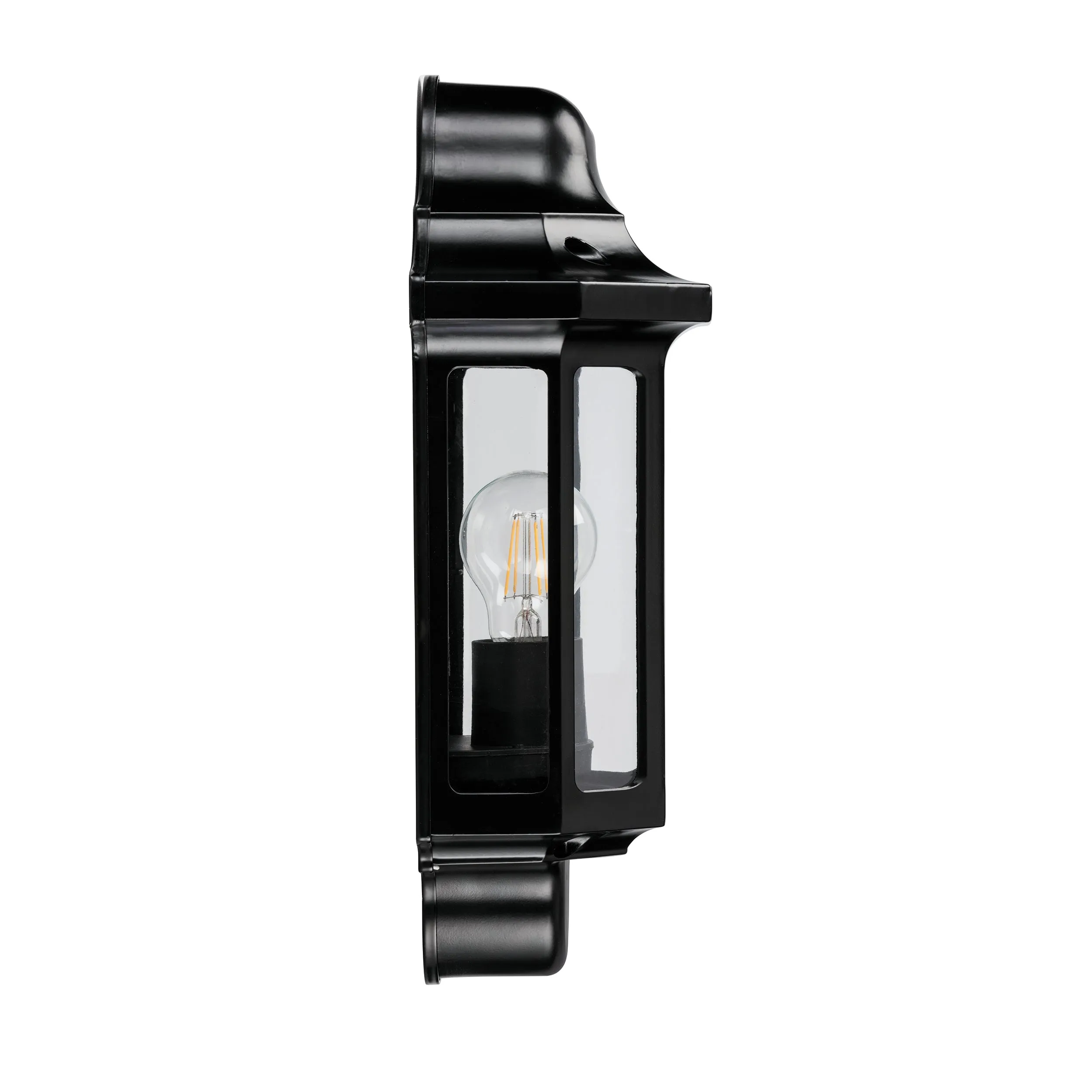 Saxby 1818S Traditional half lantern IP44 15W Satin black paint & clear pc 15W LED E27 (Required)