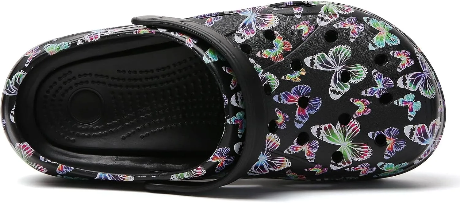 SECHRITE Womens Platform Graphic Clogs Garden Shoes Slip On Sandals Water Beach Outdoor Slippers Shoes with Removable Insole