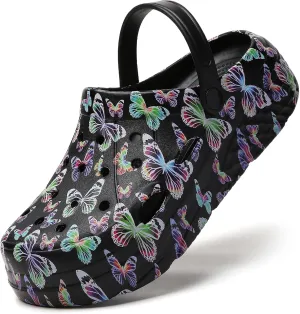 SECHRITE Womens Platform Graphic Clogs Garden Shoes Slip On Sandals Water Beach Outdoor Slippers Shoes with Removable Insole