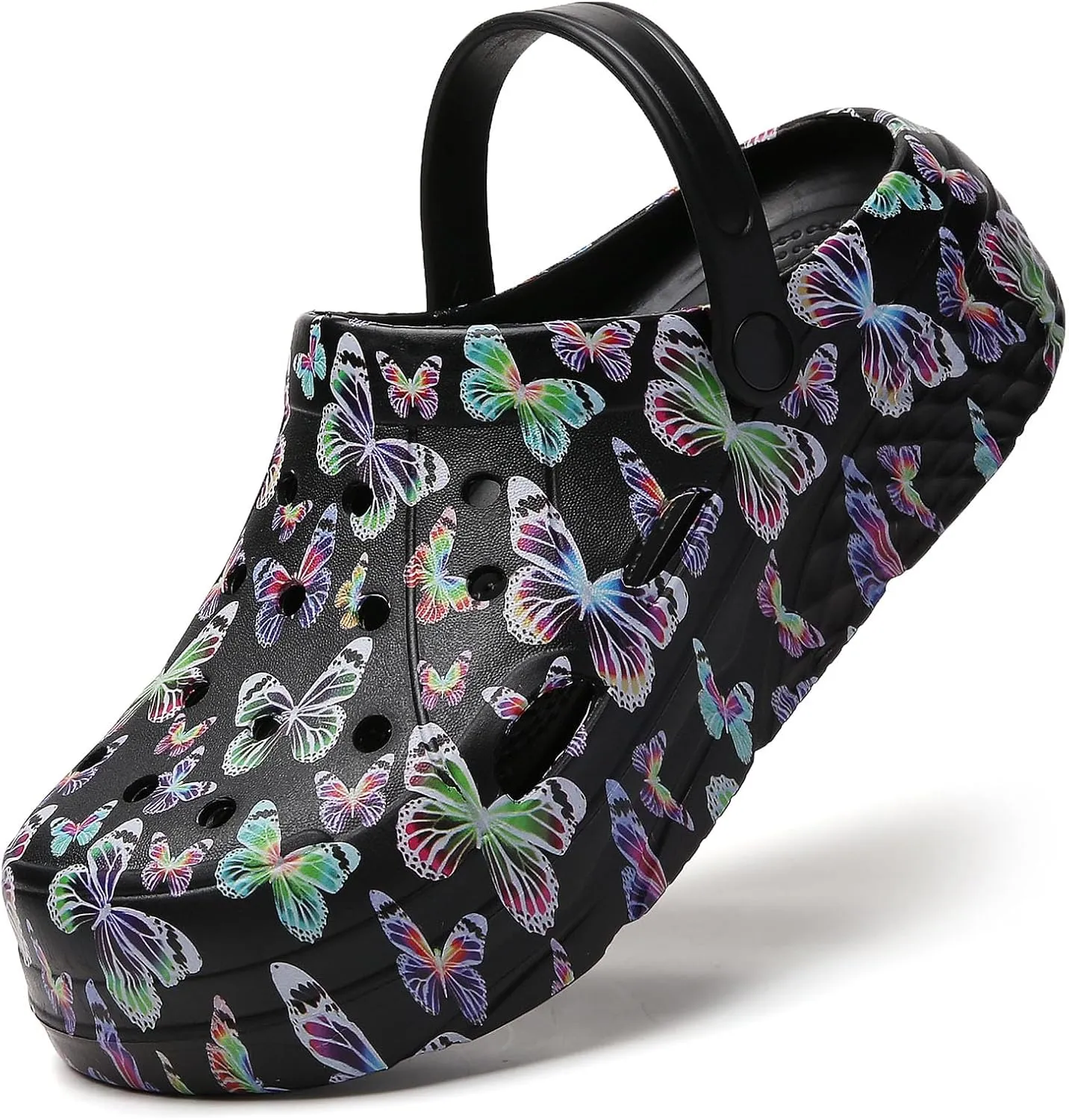 SECHRITE Womens Platform Graphic Clogs Garden Shoes Slip On Sandals Water Beach Outdoor Slippers Shoes with Removable Insole